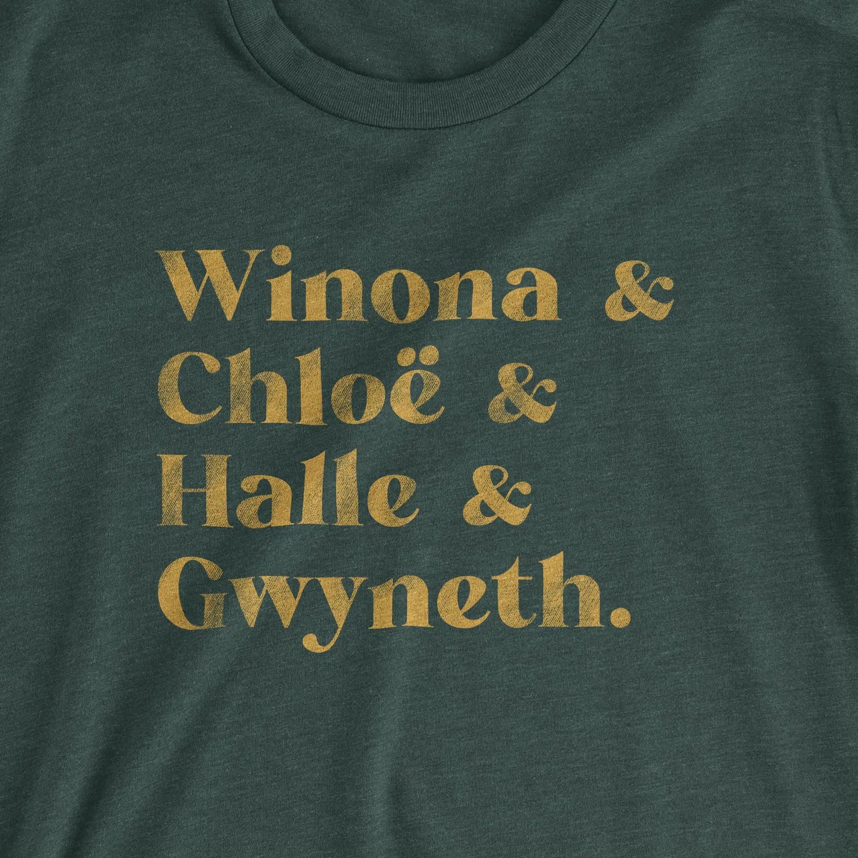 90s It Girls Slim Roll Call Tee T-Shirt in Heather Forest Green by Bourbon & Branch. Retro shirt, queer fashion, 90s, cinema