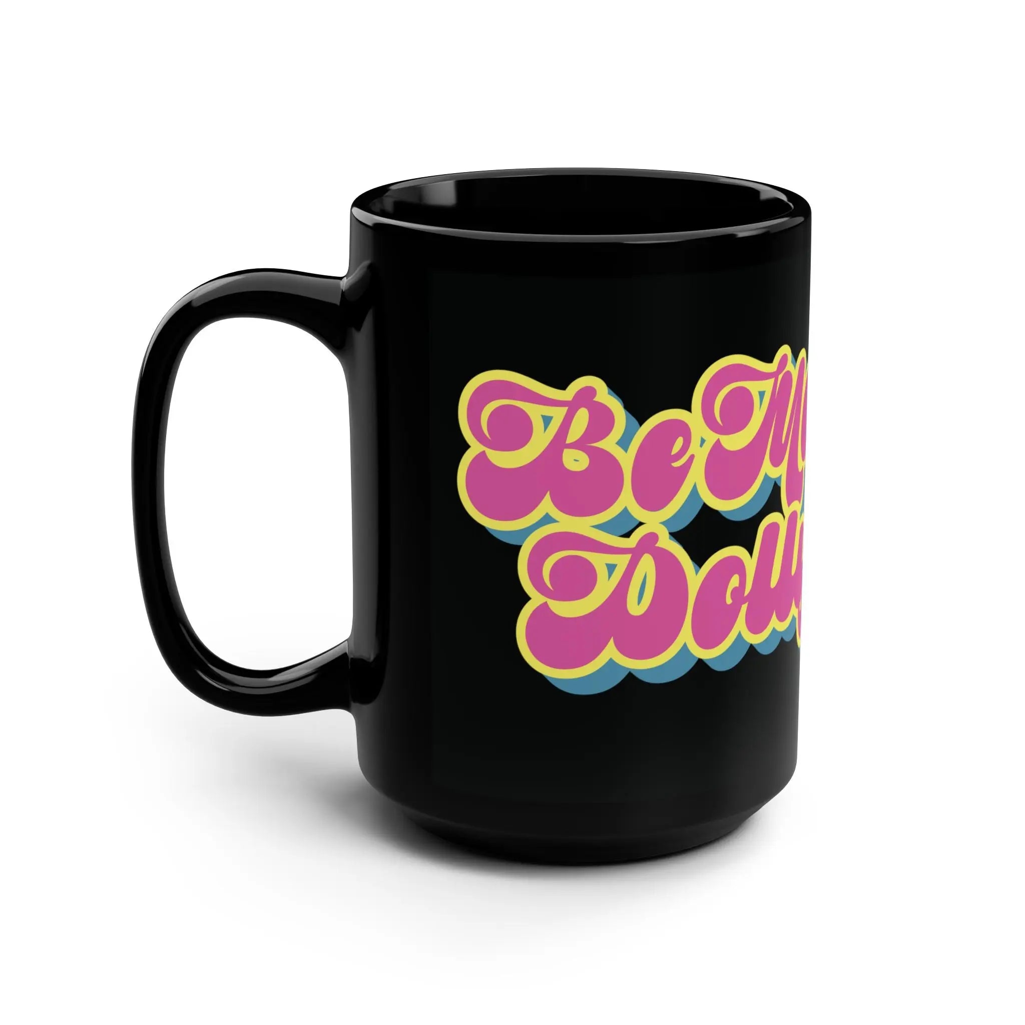 Be More Dolly Mug Mug in black by Bourbon & Branch. Retro shirt, queer fashion, 80s, camp
